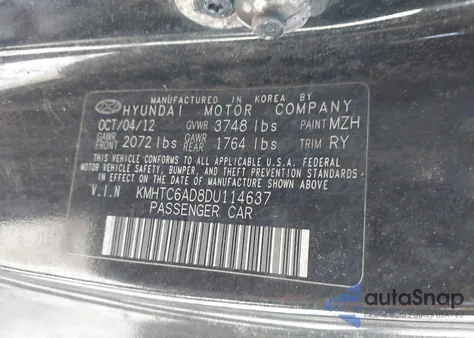 2013 Hyundai Veloster Base W/Gray z USA, uszkodzony, nr VIN KMHTC6AD8DU114637